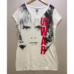 Y2K U2 Mini T-Shirt Dress Womens Off White Short Sleeve War Band Graphic 2XL